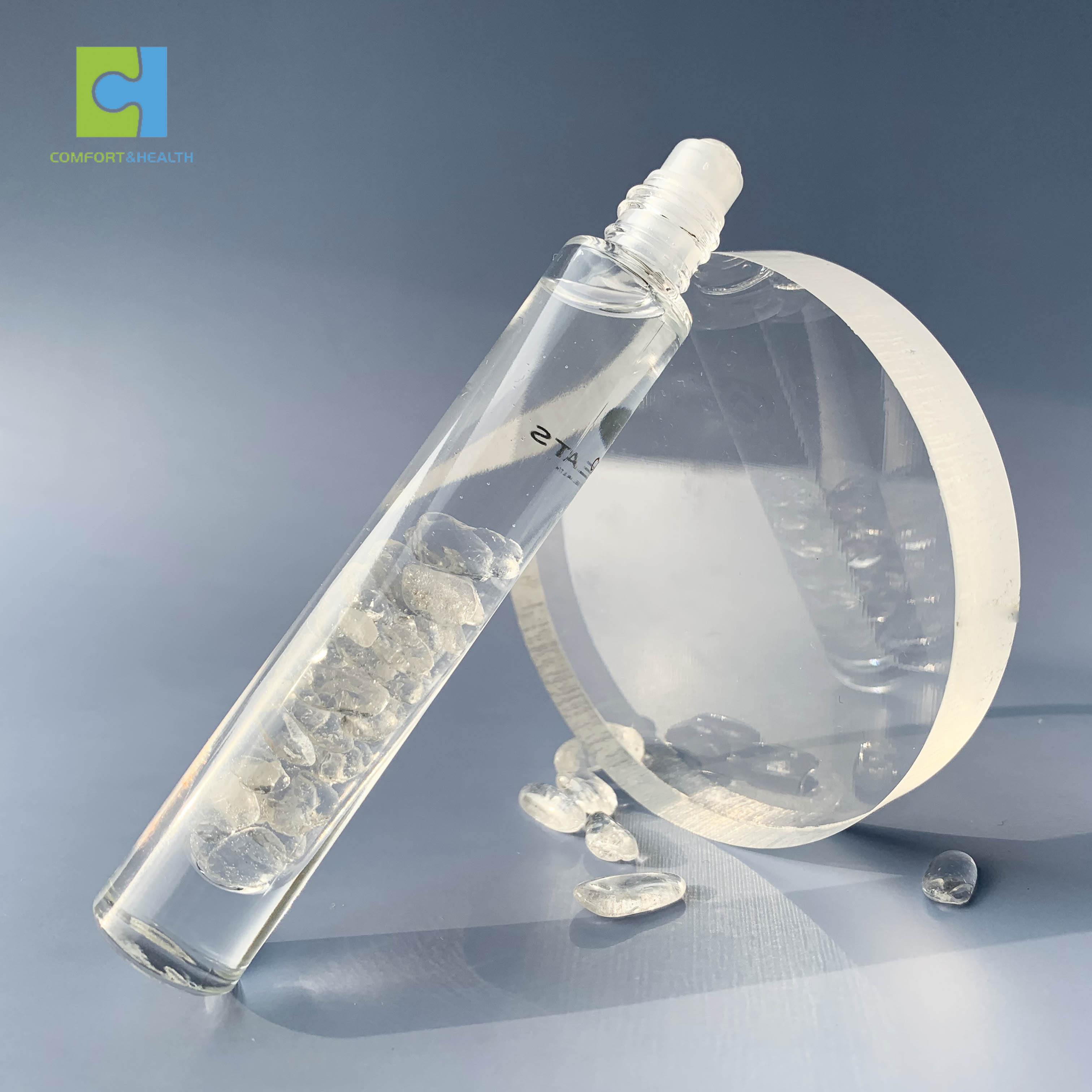 10ml Luxury Natural Gemstones Transparent Glass Crystal Chips Stones Essential Oil Roller Ball Bottle With Bamboo Lids