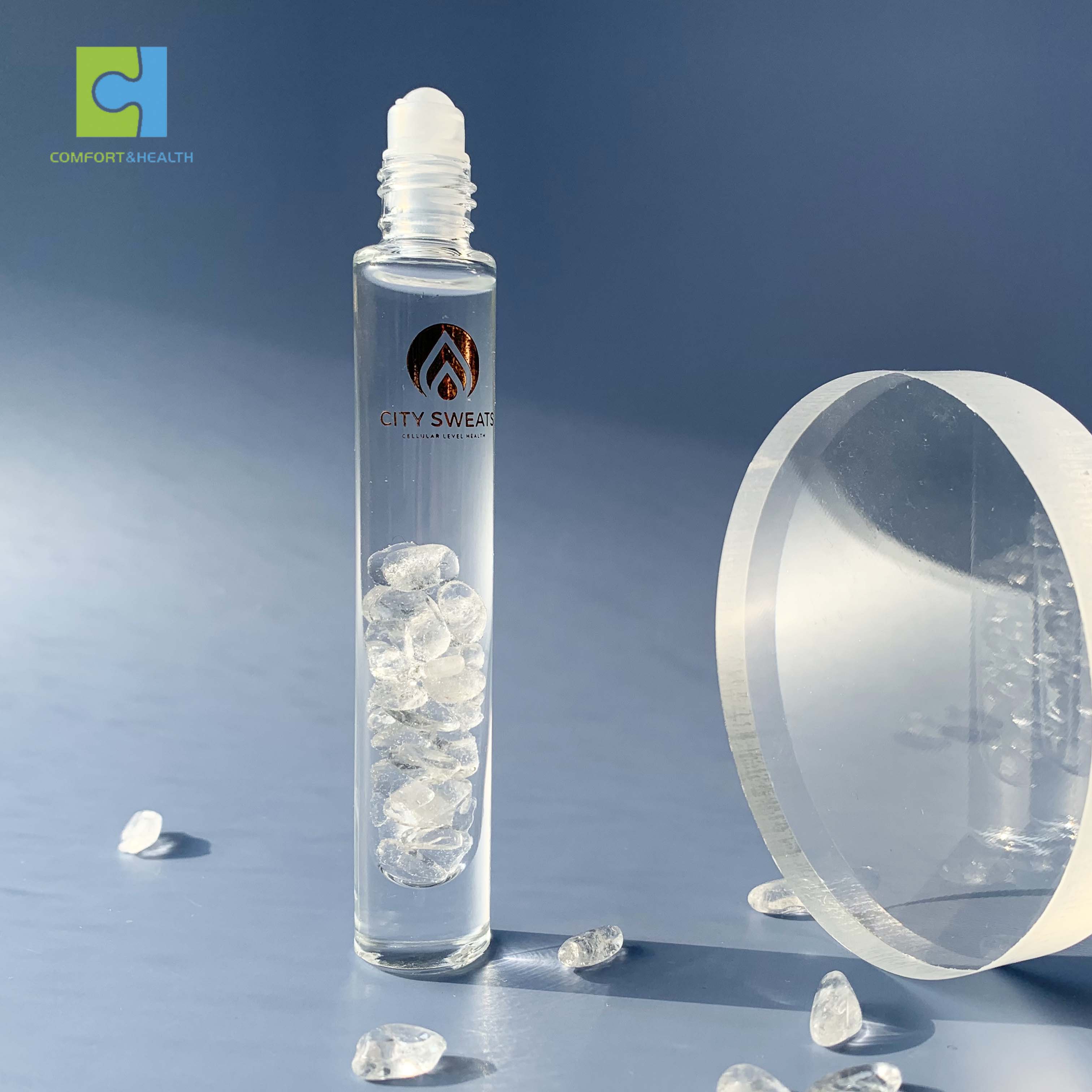 10ml Luxury Natural Gemstones Transparent Glass Crystal Chips Stones Essential Oil Roller Ball Bottle With Bamboo Lids