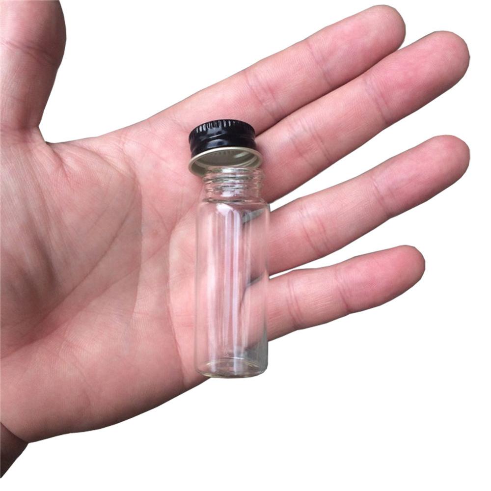 10ml Mini Glass Jars Bottles with Screw Aluminium Black Cap Liquid Bottles Empty Crafts Bottles Jars 10cc Jars