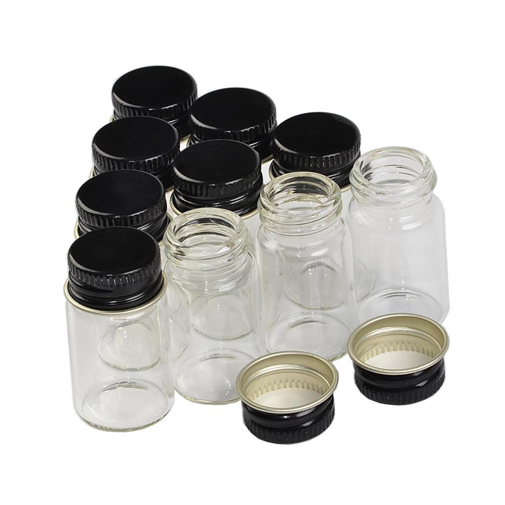 10ml Mini Glass Jars Bottles with Screw Aluminium Black Cap Liquid Bottles Empty Crafts Bottles Jars 10cc Jars