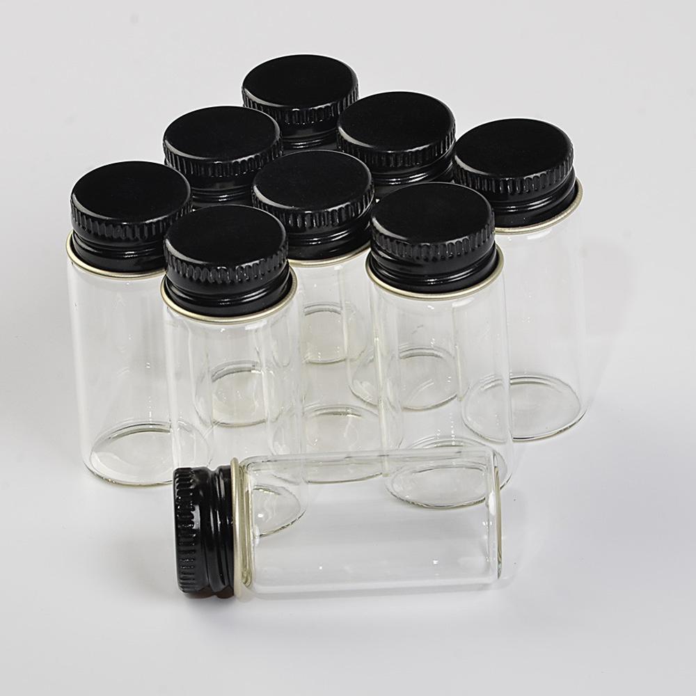 10ml Mini Glass Jars Bottles with Screw Aluminium Black Cap Liquid Bottles Empty Crafts Bottles Jars 10cc Jars