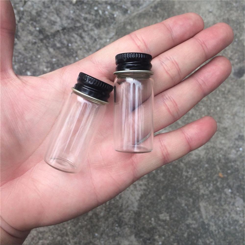 10ml Mini Glass Jars Bottles with Screw Aluminium Black Cap Liquid Bottles Empty Crafts Bottles Jars 10cc Jars