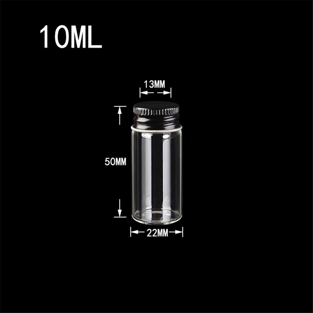 10ml Mini Glass Jars Bottles with Screw Aluminium Black Cap Liquid Bottles Empty Crafts Bottles Jars 10cc Jars