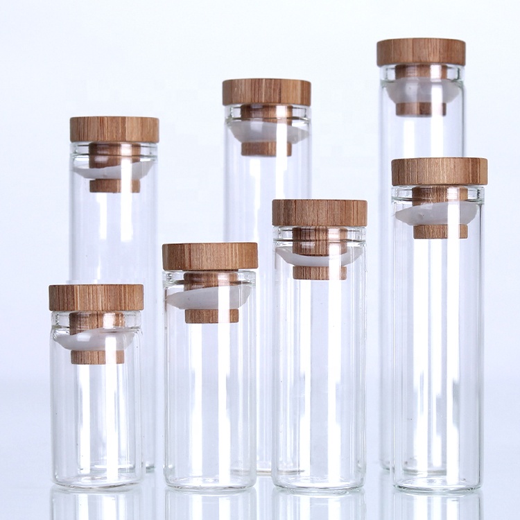 10ml Mini glass test tube small spice glass jar with bamboo lid for Capsule Package glass bottle
