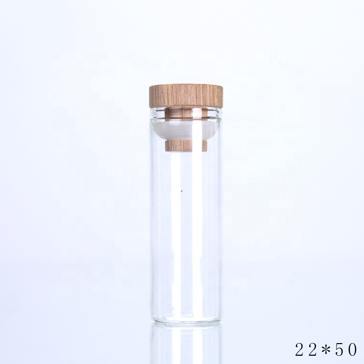 10ml Mini glass test tube small spice glass jar with bamboo lid for Capsule Package glass bottle