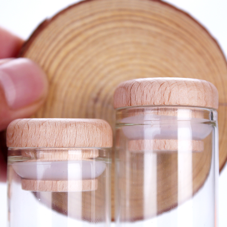 10ml Mini straight side glass jar airtight glass jar with wooden cap for saffron packing