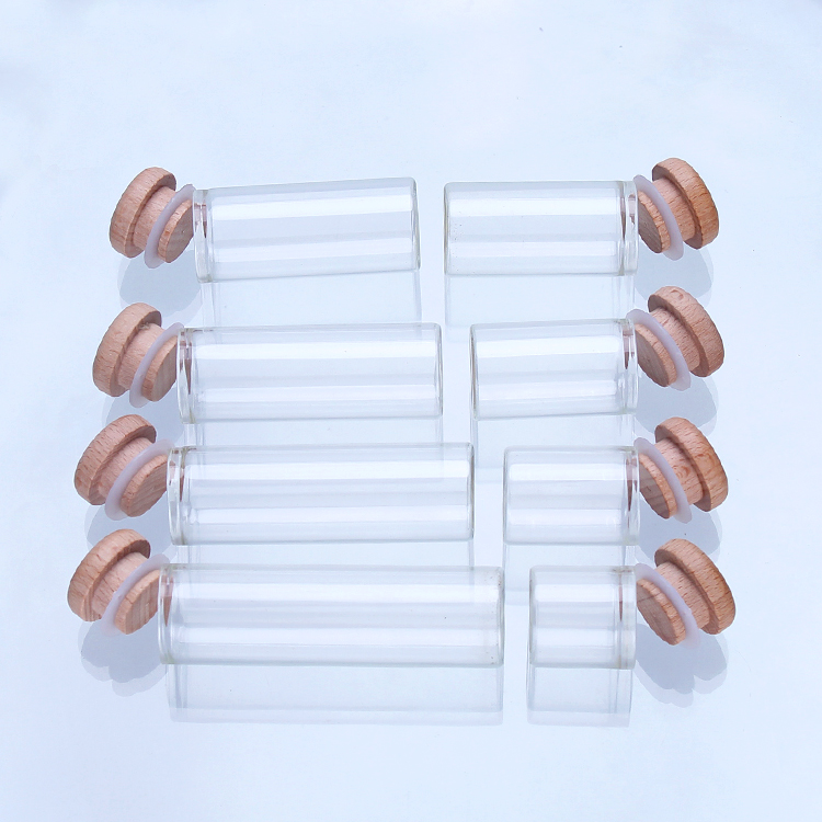 10ml Mini straight side glass jar airtight glass jar with wooden cap for saffron packing