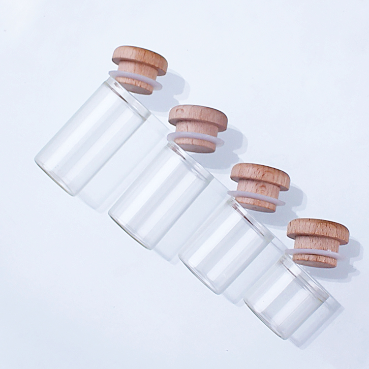 10ml Mini straight side glass jar airtight glass jar with wooden cap for saffron packing