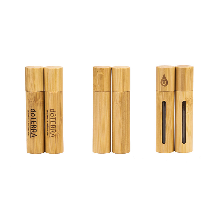 10ml Natural Bamboo Shell Glass Roll on Bottles for Essential Oils with Stainless Steel Roller Balls Rollerball Container