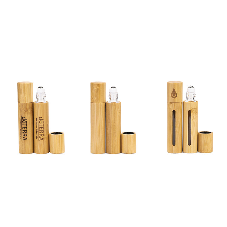 10ml Natural Bamboo Shell Glass Roll on Bottles for Essential Oils with Stainless Steel Roller Balls Rollerball Container