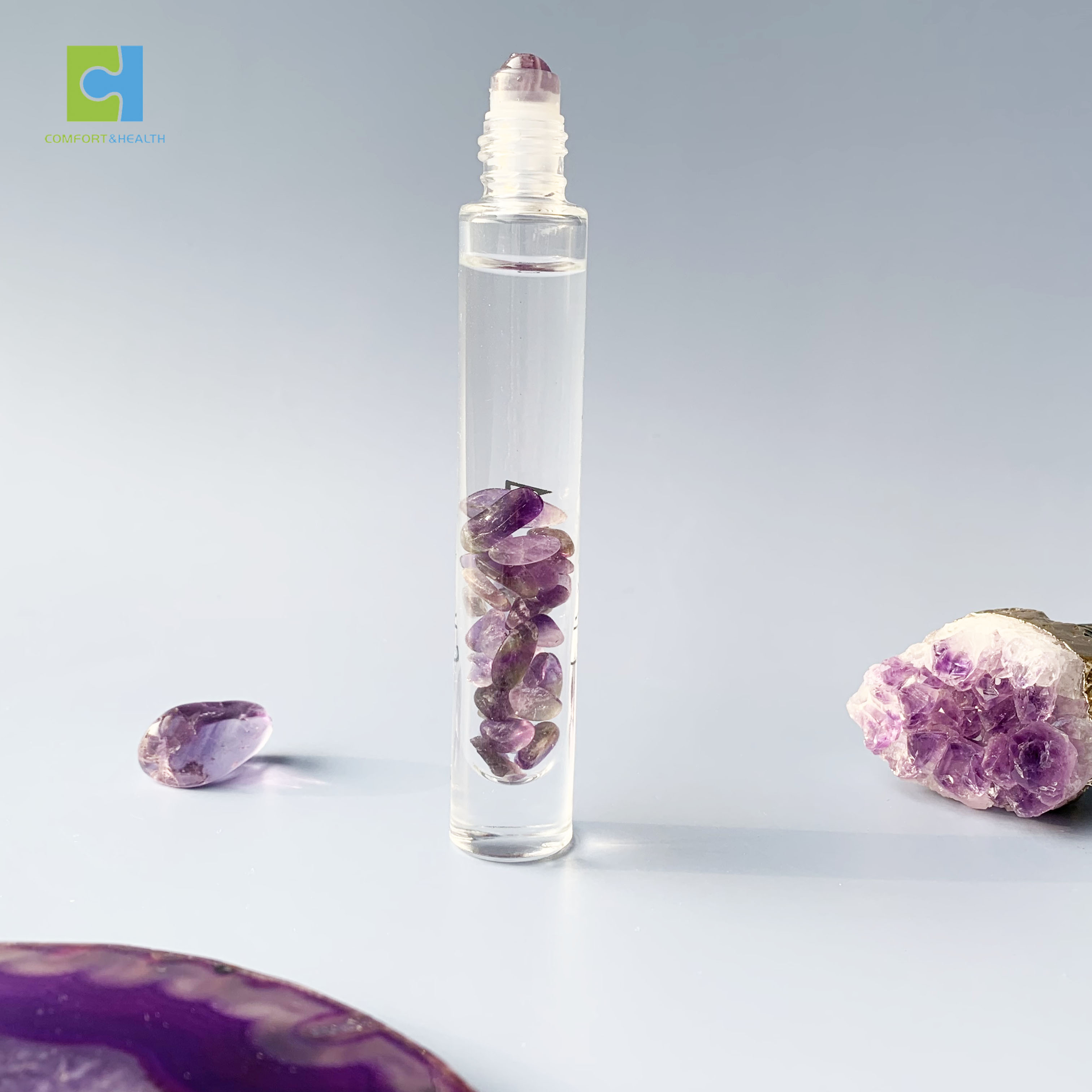 10ml Natural Gemstone Quartz Roller Ball  Essential Oil Portable Crystal Chips Inside Glass Bottle