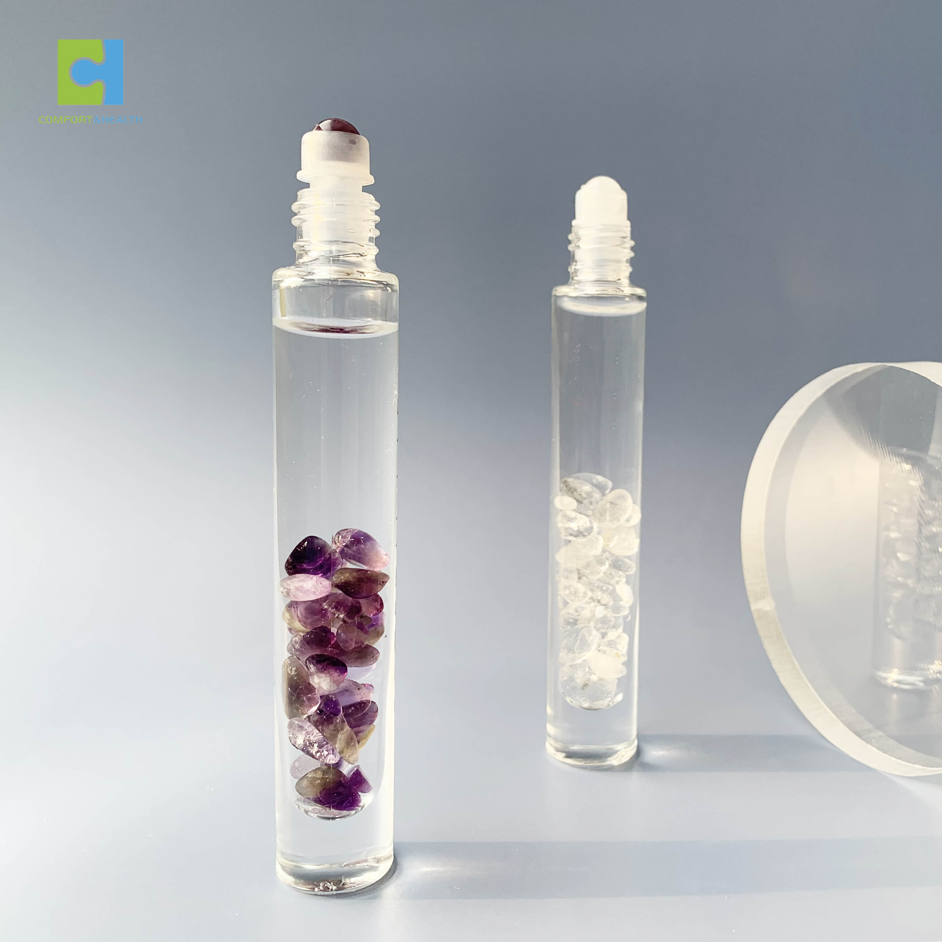 10ml Natural Gemstone Quartz Roller Ball Essential Oil Portable Crystal Chips Inside Glass Bottle