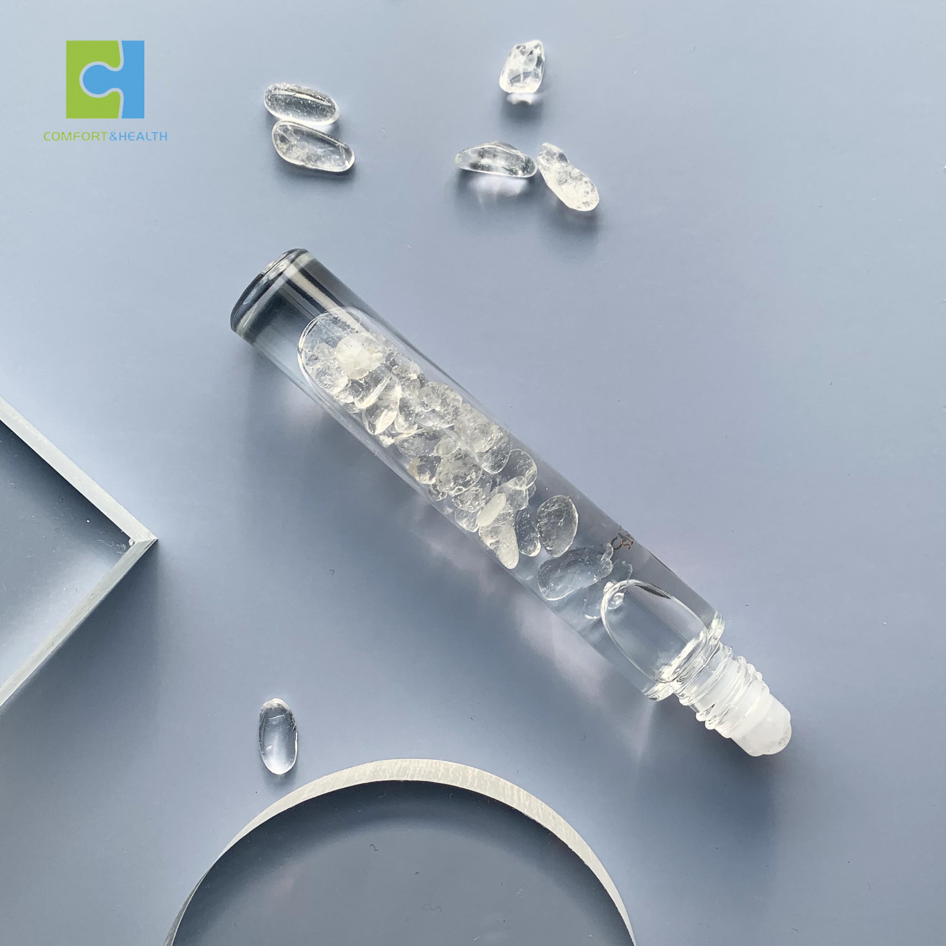 10ml Natural Gemstone Quartz Roller Ball Essential Oil Portable Crystal Chips Inside Glass Bottle