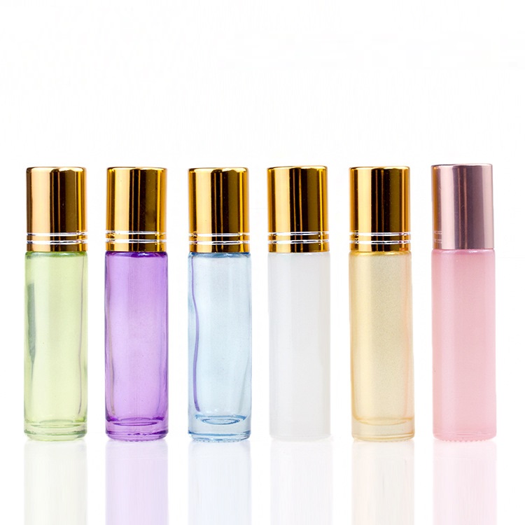 10ml Pearl White Purple Green Pink Blue Glass Roller on Bottle with steel ball for essential oil