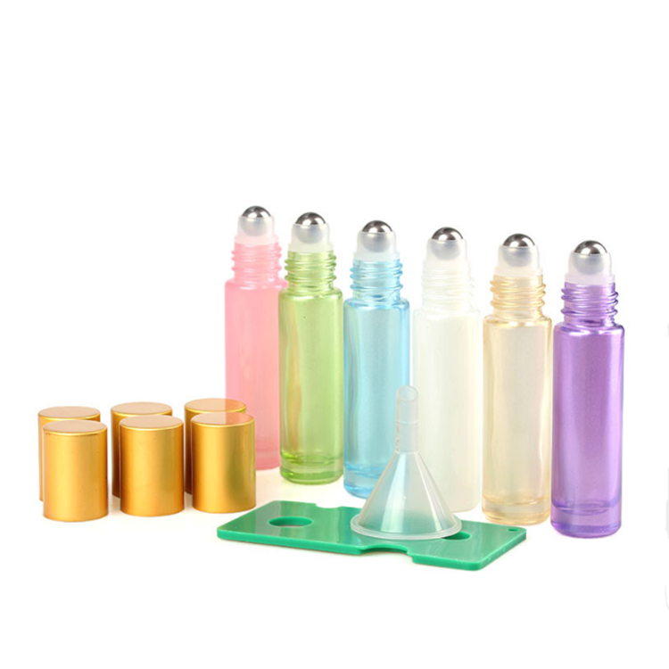 10ml Pearl White Purple Green Pink Blue Glass Roller on Bottle with steel ball for essential oil