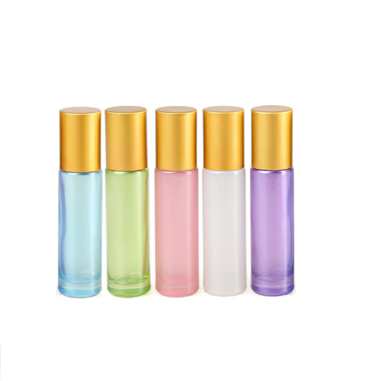 10ml Pearl White Purple Green Pink Blue Glass Roller on Bottle with steel ball for essential oil