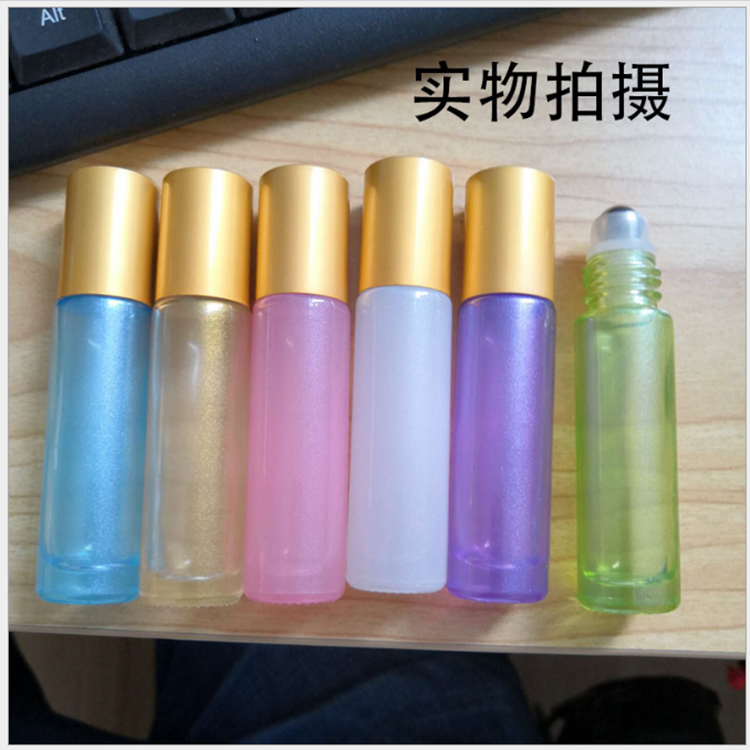 10ml Pearl White Purple Green Pink Blue Glass Roller on Bottle with steel ball for essential oil