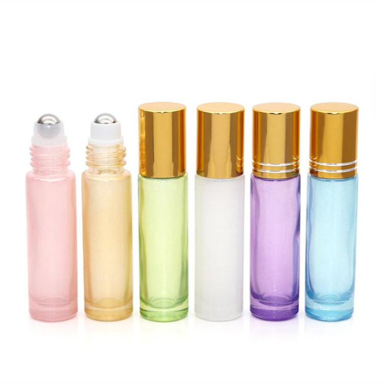10ml Pearl pink blue Perfume Glass Roller Bottle Matte Gold Lid Cosmetic roll on bottle