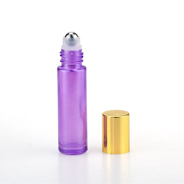 10ml Pearl pink blue Perfume Glass Roller Bottle Matte Gold Lid Cosmetic roll on bottle