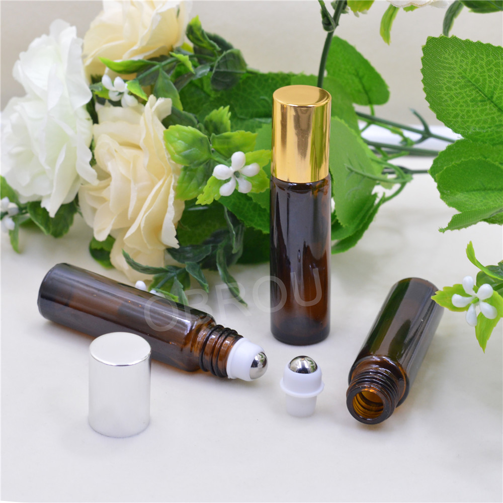 10ml Perfume Essential Oil Bottles Amber Clear Glass Roller Bottle Vials Roll Ball