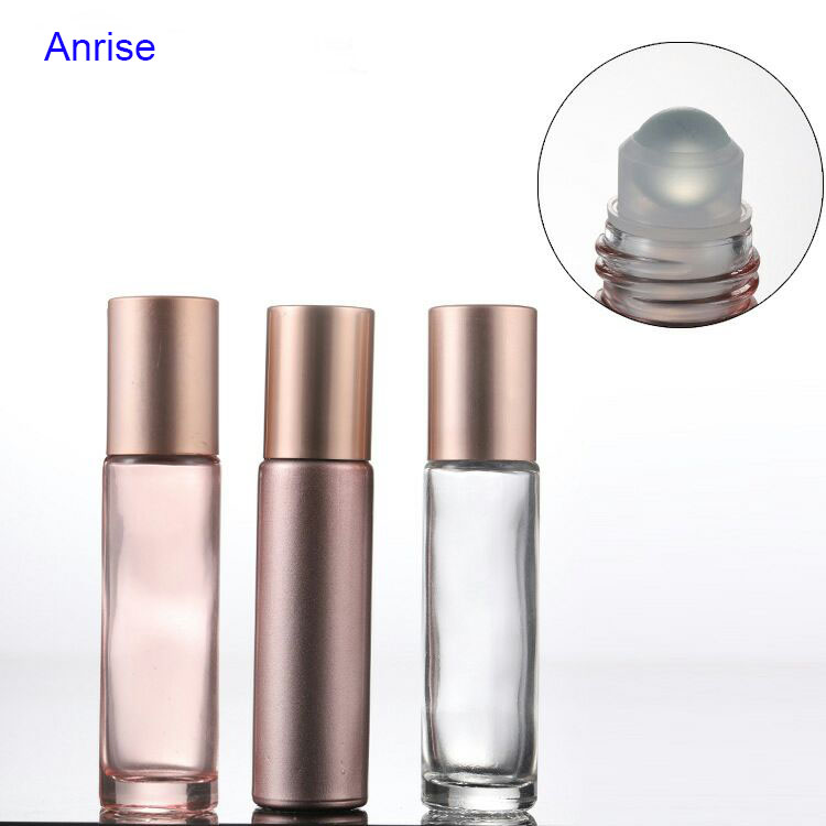 10ml Pink Glass Essential Oil Use Roll On Bottle With Crystal Gemstone Roller Ball and Rose Gold Cap