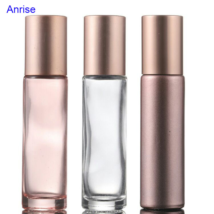 10ml Pink Glass Essential Oil Use Roll On Bottle With Crystal Gemstone Roller Ball and Rose Gold Cap