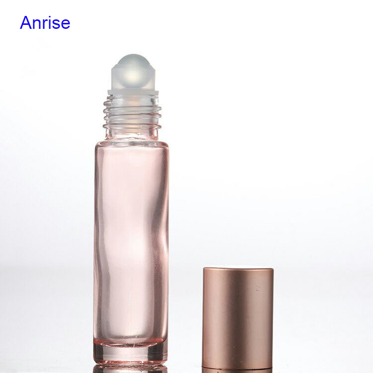 10ml Pink Glass Essential Oil Use Roll On Bottle With Crystal Gemstone Roller Ball and Rose Gold Cap