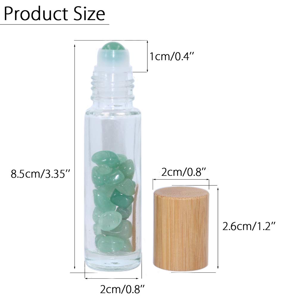 10ml Roll On Bottle For Essential Oils Clear Glass Roller Bottles With Bamboo lids Natural Crystal Gemstone Roller Balls Top