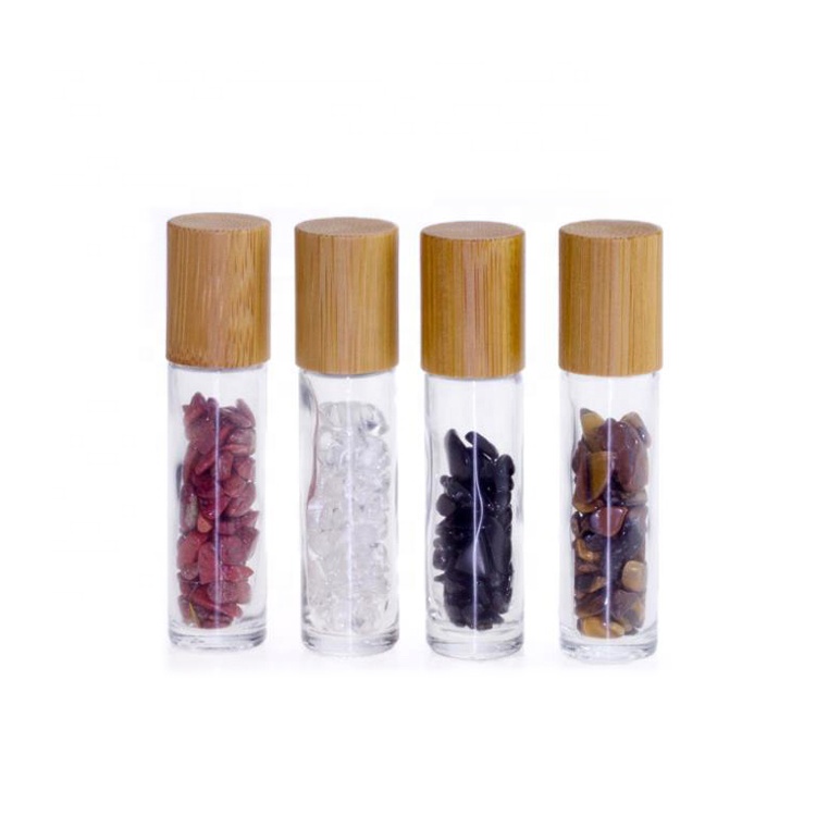 10ml Roll On Bottle For Essential Oils With Crystal Gemstone Roller Balls Top and Bamboo Lid