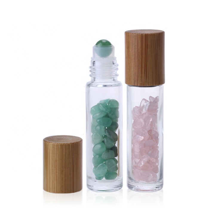 10ml Roll On Bottle For Essential Oils With Crystal Gemstone Roller Balls Top and Bamboo Lid