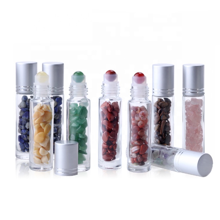 10ml Roll On Bottle For Essential Oils With Crystal Gemstone Roller Balls Top and Bamboo Lid