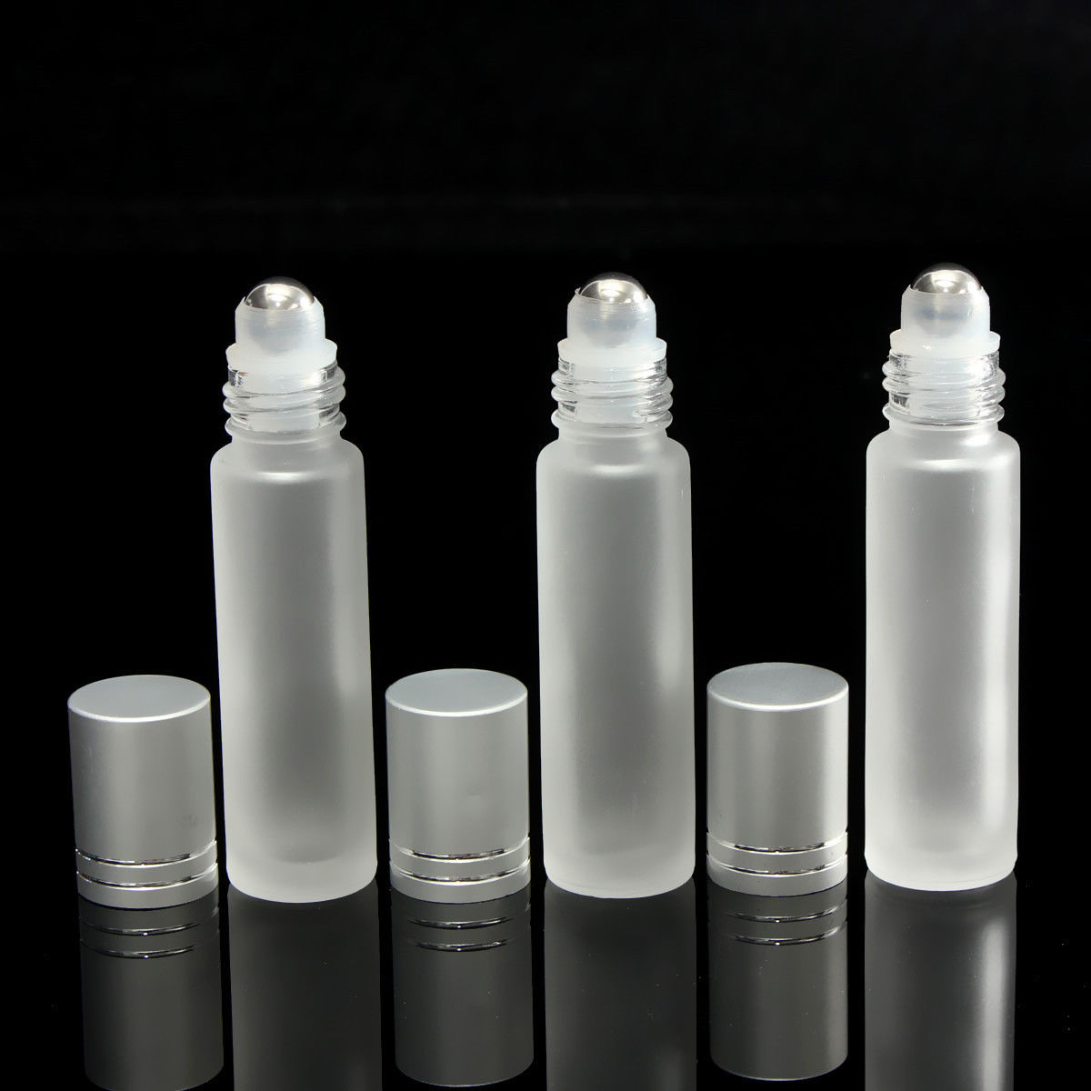 10ml Roll On Portable transparent Frosted Glass Refillable Perfume Bottle Empty Essential Oil Case With Plastic Cap