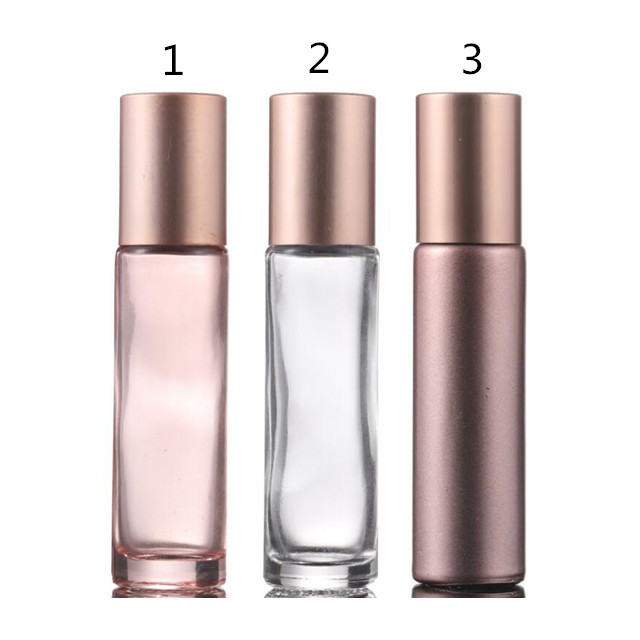 10ml Rose Gold Cover Transparent Essential Oil Glass Roll On Bottle 10ml with Glass Roller Ball