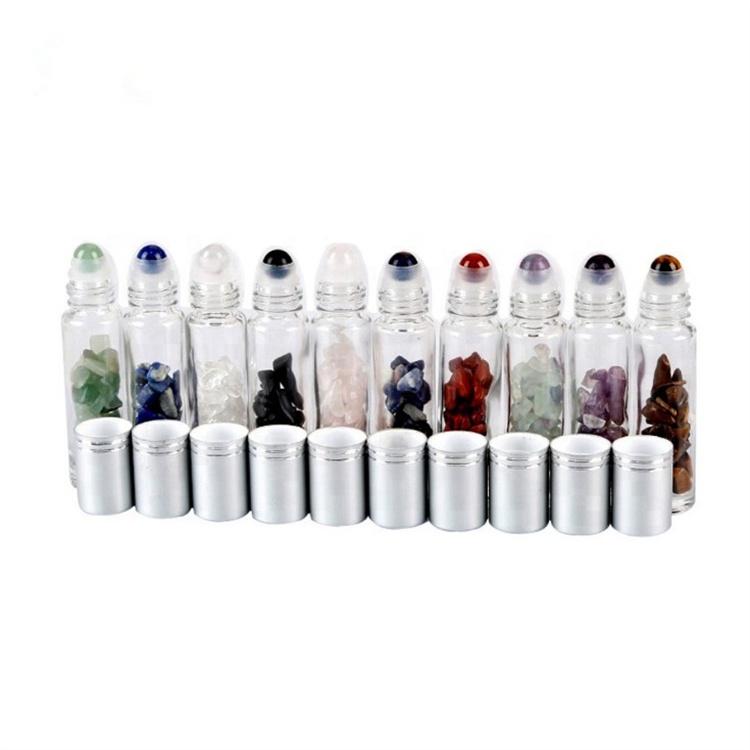 10ml Round Clear Beauty Makeup Essential Oil Glass Roll on Bottles with Colored Stone Roller