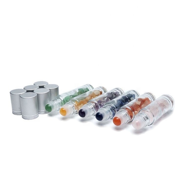 10ml Round Clear Beauty Makeup Essential Oil Glass Roll on Bottles with Colored Stone Roller