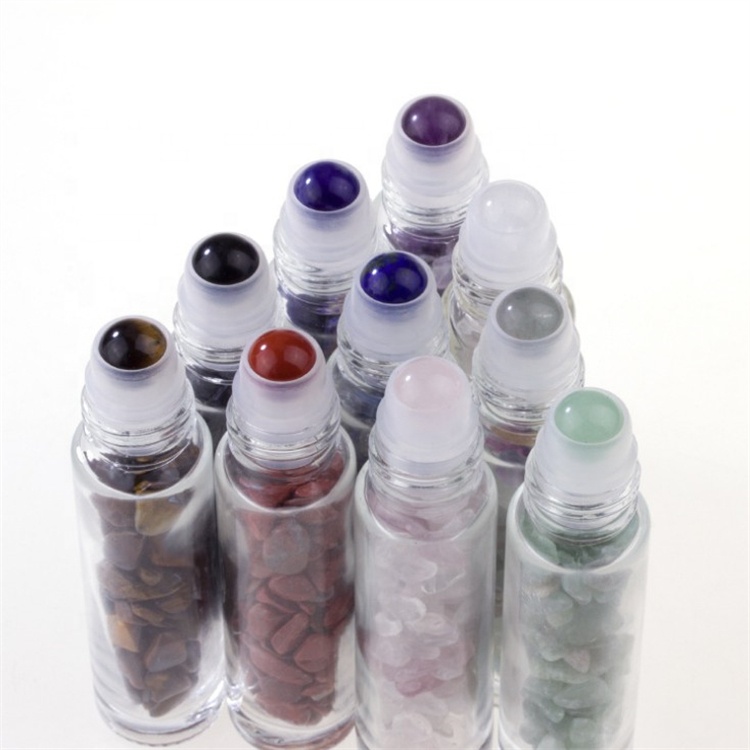 10ml Round Clear Beauty Makeup Essential Oil Glass Roll on Bottles with Colored Stone Roller