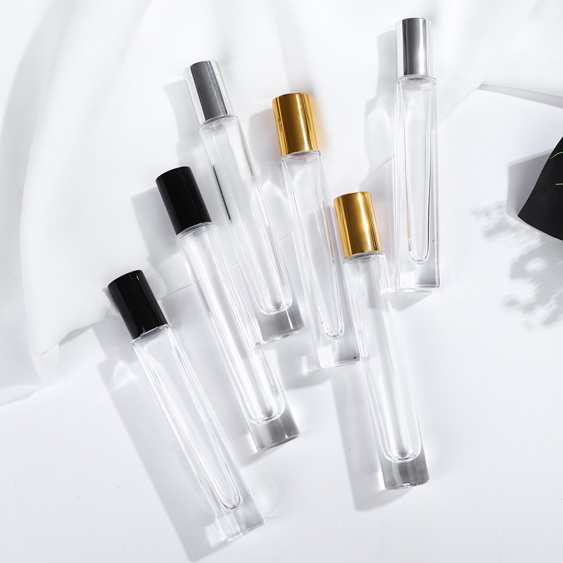 10ml Slim Cylinder Round&Square Vintage Roller Bottles 10ml Mini Thick Bottom Clear Essential Oil Glass Bottle with Metal Roller