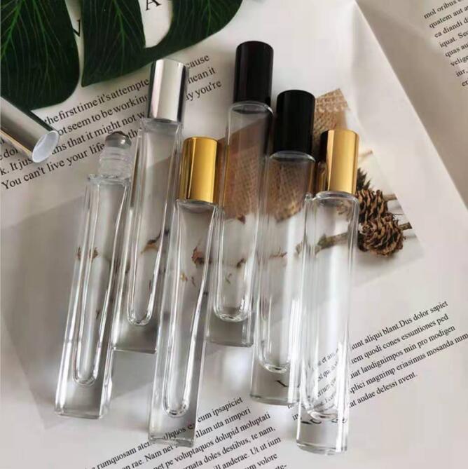 10ml Slim Cylinder Round&Square Vintage Roller Bottles 10ml Mini Thick Bottom Clear Essential Oil Glass Bottle with Metal Roller