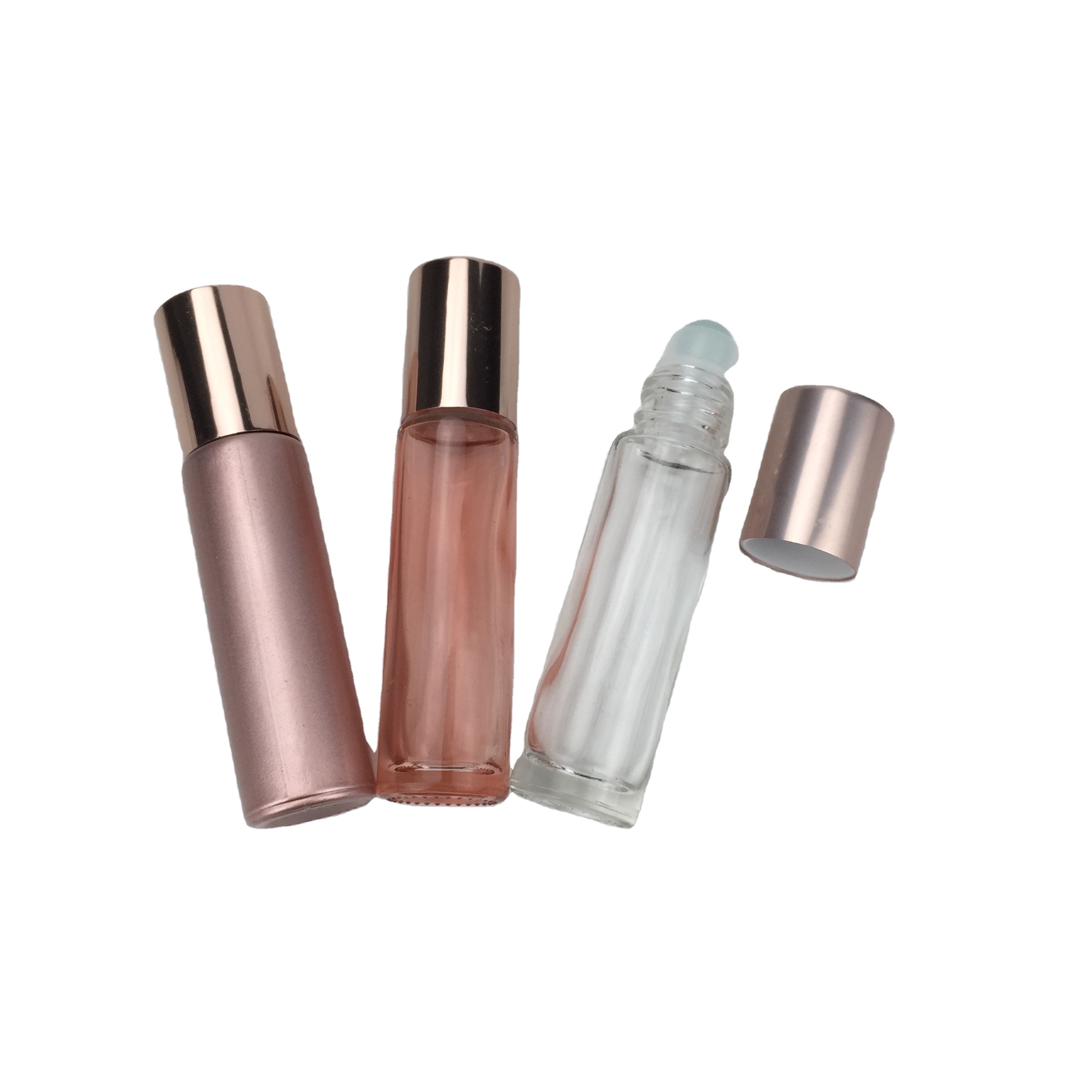 10ml Transparent Rose Gold Essential Oil Glass Roller Bottle with Stainless Roller