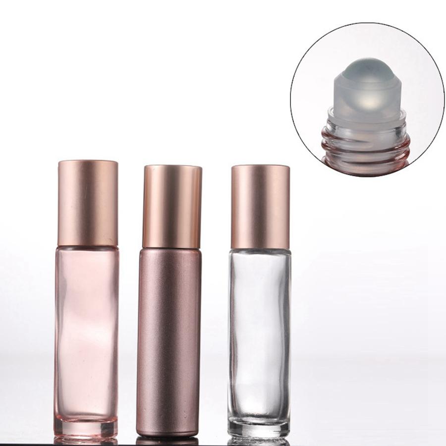 10ml Transparent Rose Gold Essential Oil Glass Roller Bottle with Stainless Roller