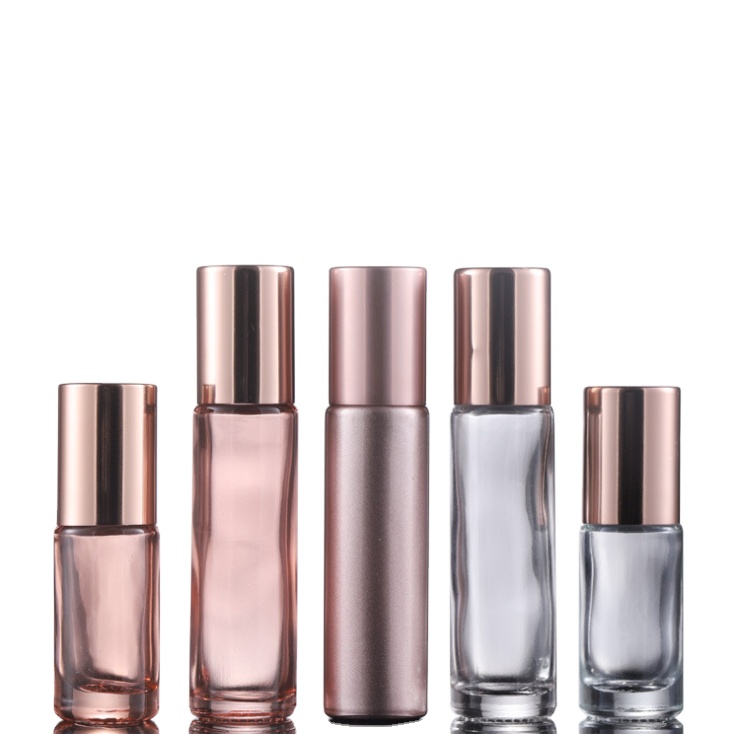10ml Transparent Rose Gold Essential Oil Glass Roller Bottle with Stainless Roller