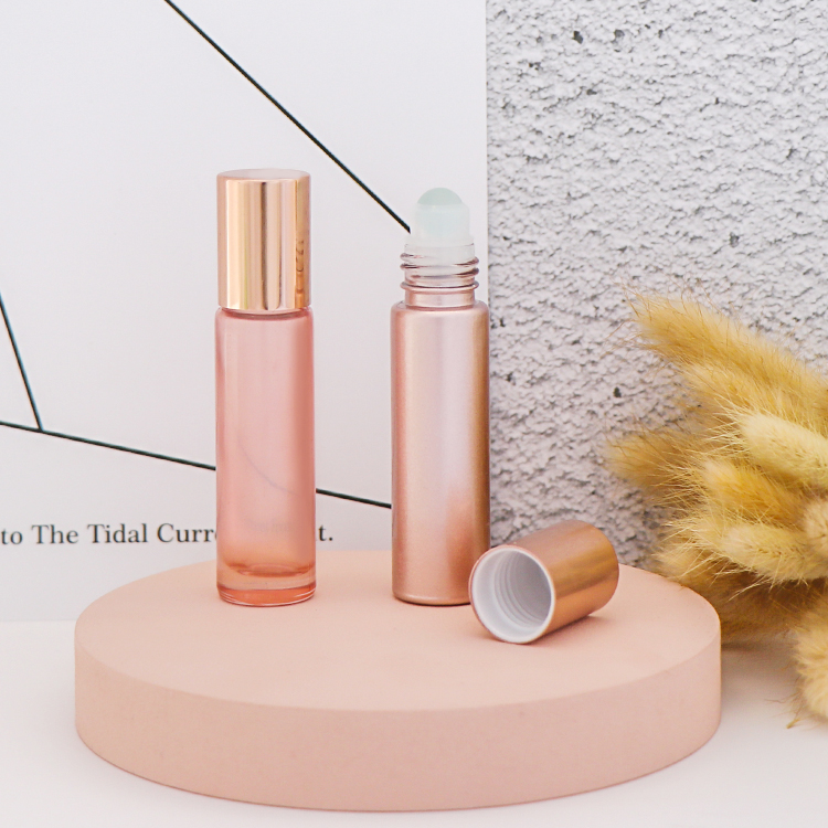 10ml Wholesale pearl pink rose gold roll on glass bottle for essential oil