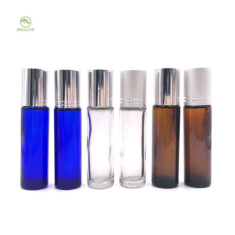 10ml amber blue clean frost glass roll on bottle essential oil bottle with stainless steel roller ball popular roller bottles