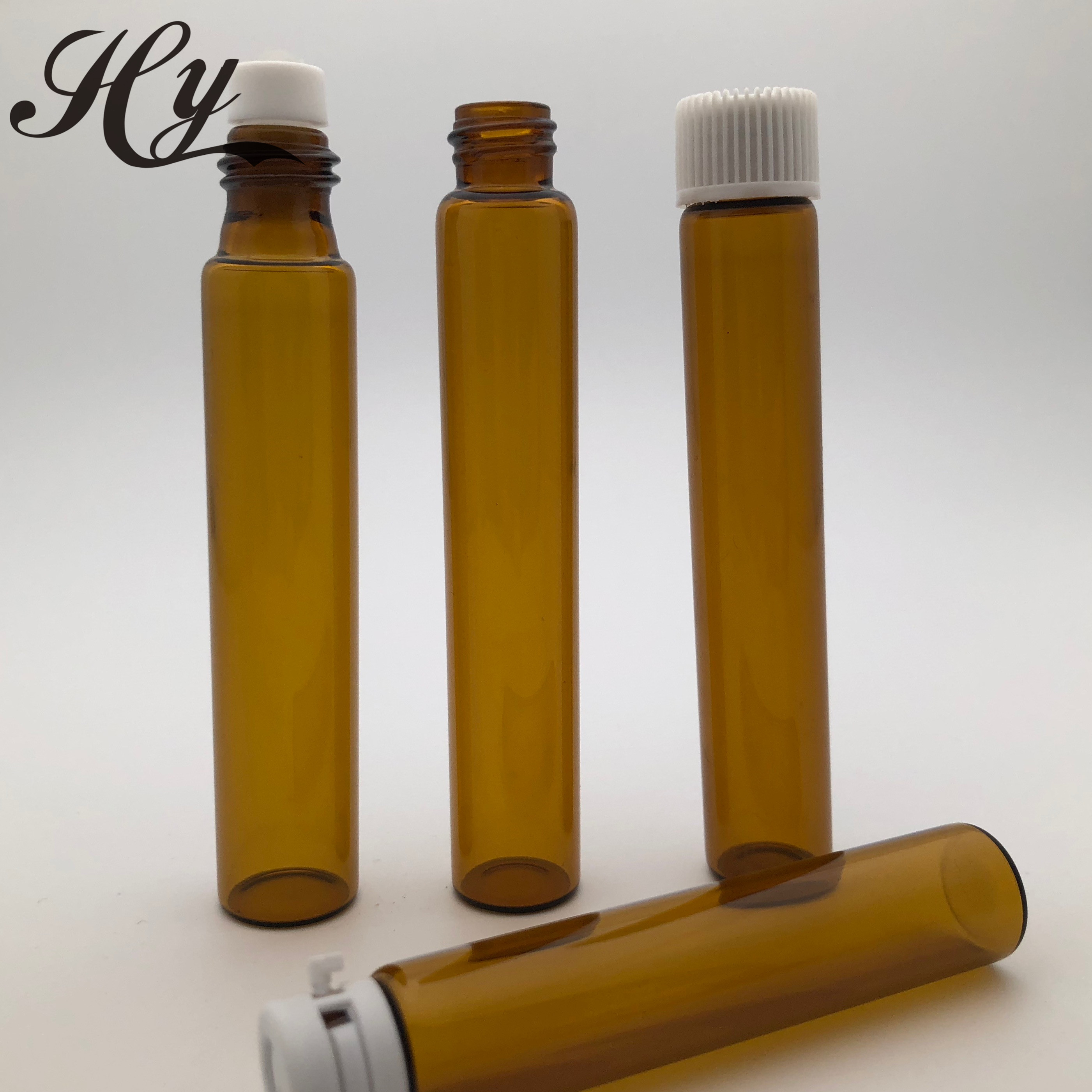 10ml amber /clear tube roll on glass bottle glass vial with glass / stainless steel roller plastic cap