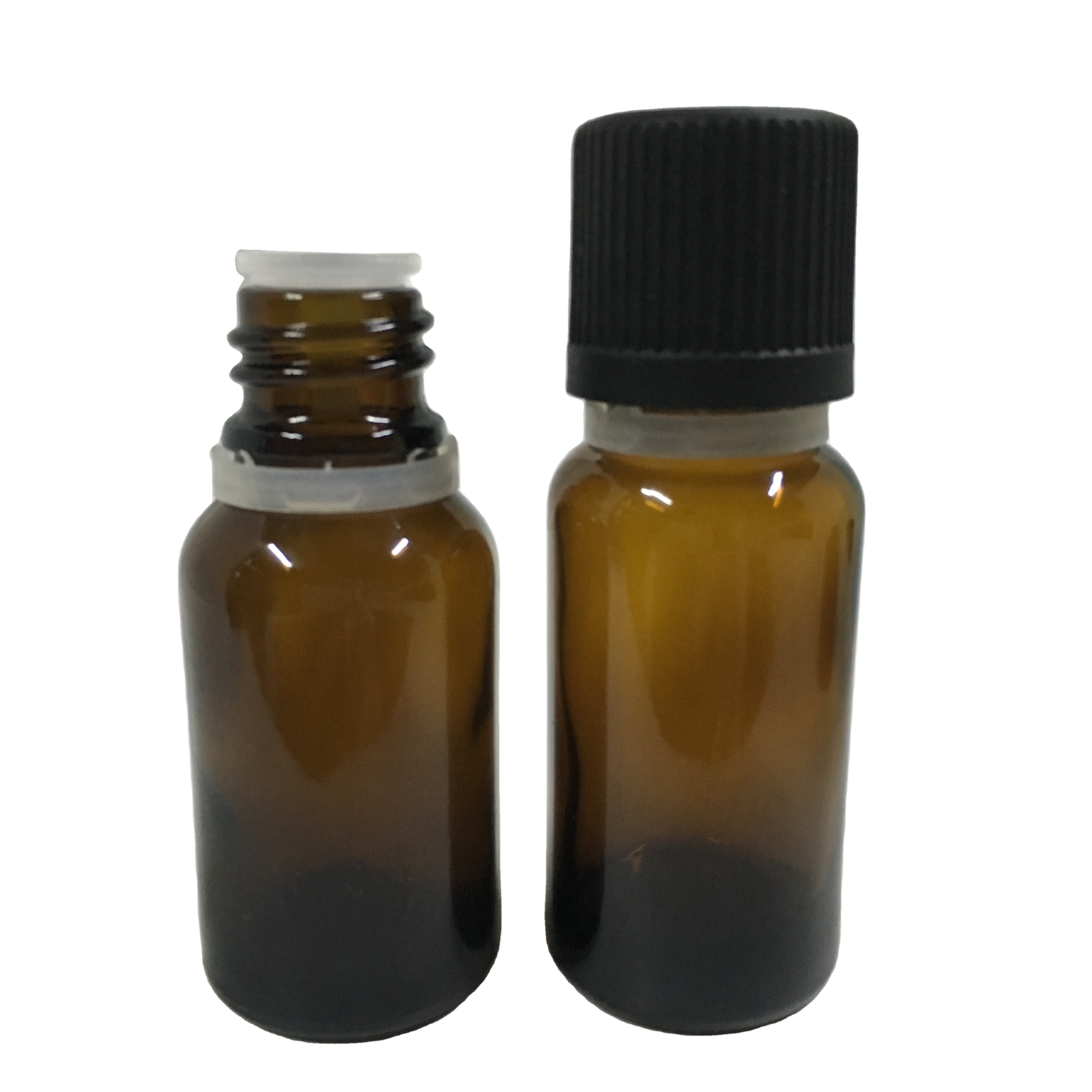 10ml amber essential oil bottle with black temper evident and child resistant dropper cap