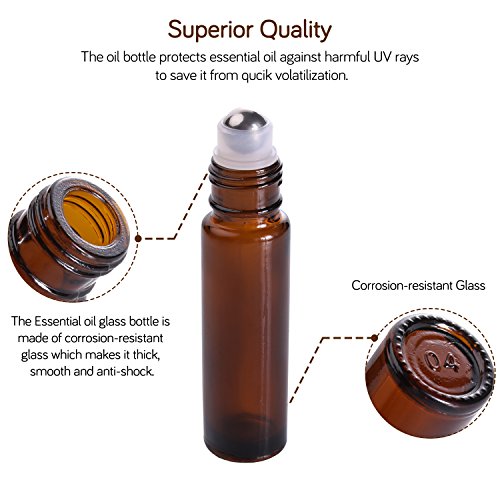 10ml amber glass roll on bottle with stainless steel roller