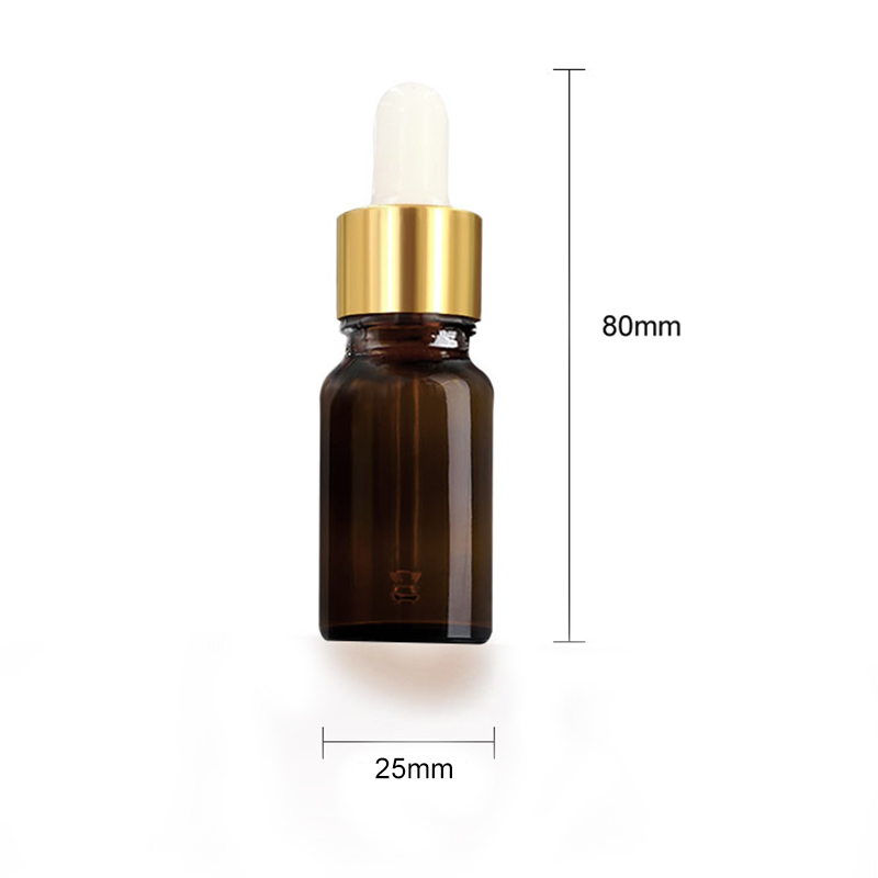 10ml amber leakproof glass dropper bottle for serum tinctures essential oil testing vial with child proof golden aluminum lid