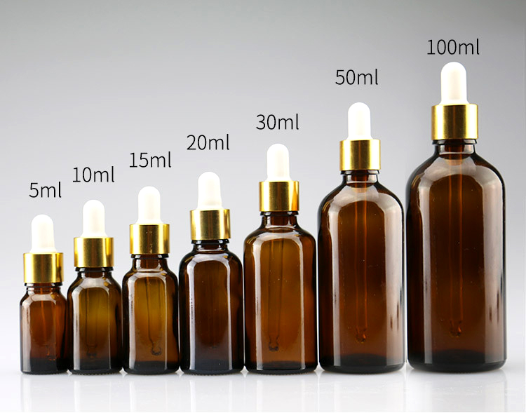 10ml amber leakproof glass dropper bottle for serum tinctures essential oil testing vial with child proof golden aluminum lid