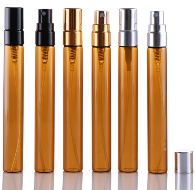 10ml amber perfume spray glass bottle with silver/glod/black lid