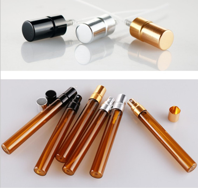 10ml amber perfume spray glass bottle with silver/glod/black lid